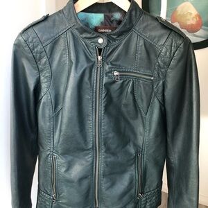 Danier Vintage Green Leather Biker Jacket